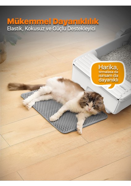 Elekli ve Hazneli Kedi Kumu Paspası | Tüm Kedi Tuvaletleri Için Uyumlu | Kaliteli Dolgu Malzeme, Hijyenik, Yıkanabilir