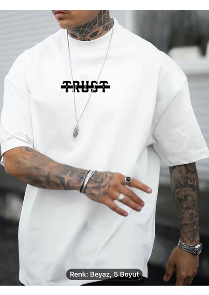 Trust Crossed Out Print T Shirt, Erkekler Için Tişörtler, Yaz Için Rahat Kısa Kollu Oversizet-Shirt