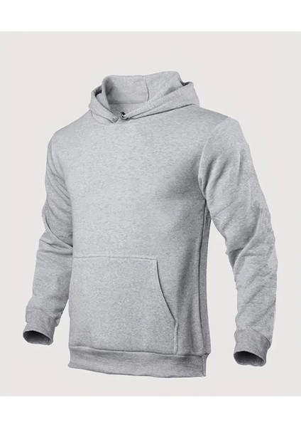 Gri Üst Kalite Kanguru Cepli 3iplik Şardonlu Bağcıklı Sweatshirt