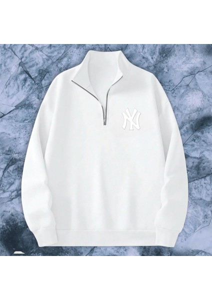Özel Grafik Tasarım Newyork Ny Baskılı Yarım Fermuarlı Sweatshirt