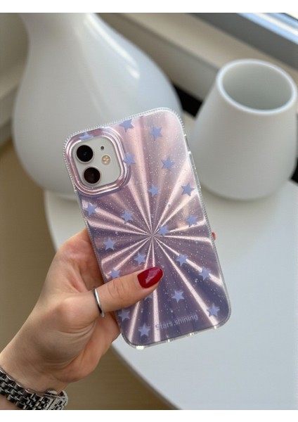 Apple iPhone 12 Uyumlu – Mor Yıldız Patlaması Desenli, Parlak Silikon Kılıf fiyatları