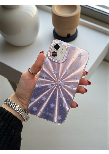 Apple iPhone 12 Uyumlu – Mor Yıldız Patlaması Desenli, Parlak Silikon Kılıf modelleri