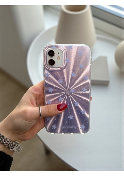 Apple iPhone 12 Uyumlu – Mor Yıldız Patlaması Desenli, Parlak Silikon Kılıf indirimleri