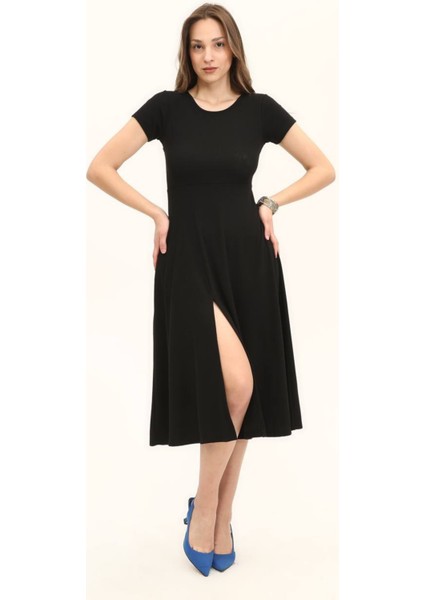 Kadın Renkli Belden Oturma Eteği Yırtmaçlı Salaş Elbise fiyatları