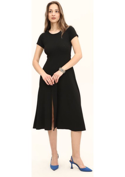 Kadın Renkli Belden Oturma Eteği Yırtmaçlı Salaş Elbise indirimleri