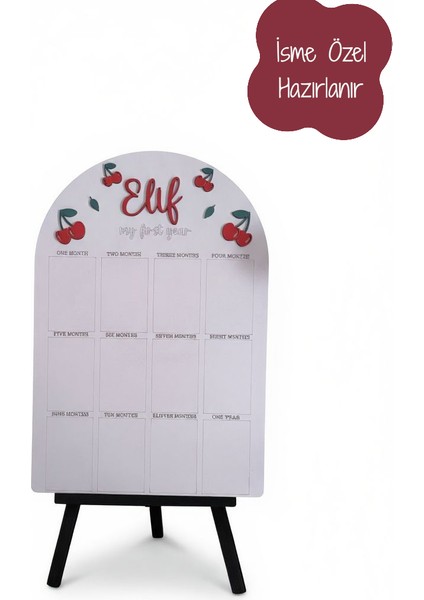 Isme Özel Kiraz Temalı Ahşap Ilk Yıl Anı Panosu 12 Aylık Bebek Hatırası Doğum Günü Süsü