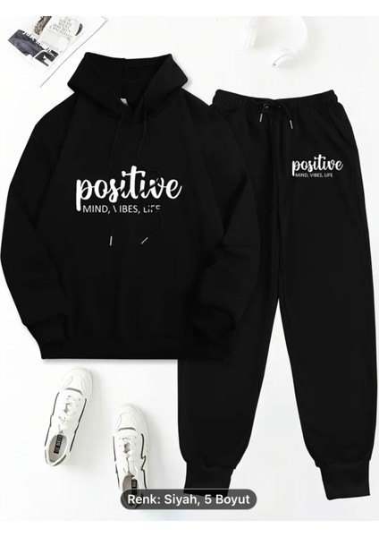 Casual Letter Print Pantolon Takımları, Uzun Kollu Bağcıklı Kapüşonlu Sweatshirt ve Cep Jogger