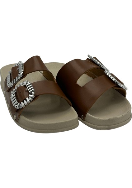 Kalın Taban Terlik Taba Süet Taşlı Çift Toka Kadın Kalın Taban Terlik fırsatları