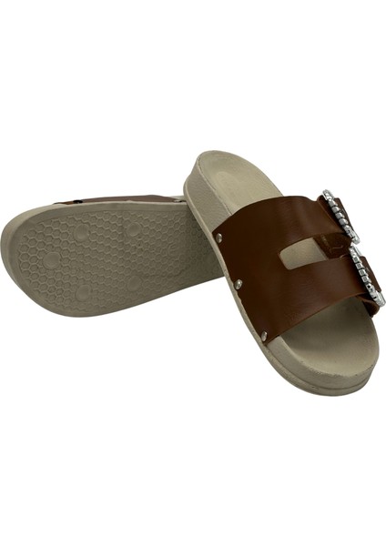 Kalın Taban Terlik Taba Süet Taşlı Çift Toka Kadın Kalın Taban Terlik indirimleri