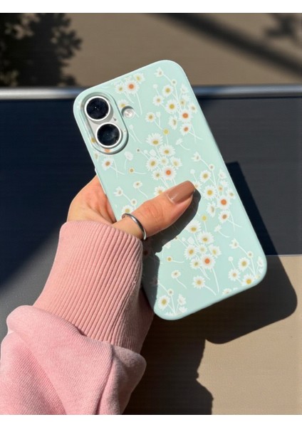 iPhone 16 Uyumlu Papatya Desenli Fıstık Yeşili Lansman Liquid Silikon Kılıf fiyatları
