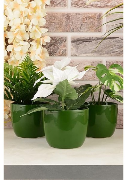 Karmen Seramik Saksı 12 cm 3'lü Yeşil modelleri