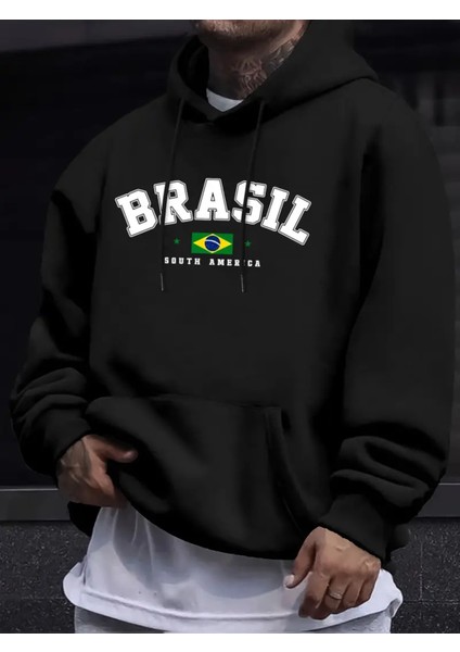 Erkek Casual Kapüşonlu Sweatshirt, Brezilya Güney Amerika Geometrik Desen