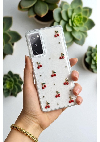 Samsung S20 Fe Uyumlu – Epoksi Kiraz Desenli, Şeffaf, Darbe Dayanıklı Telefon Kılıfı