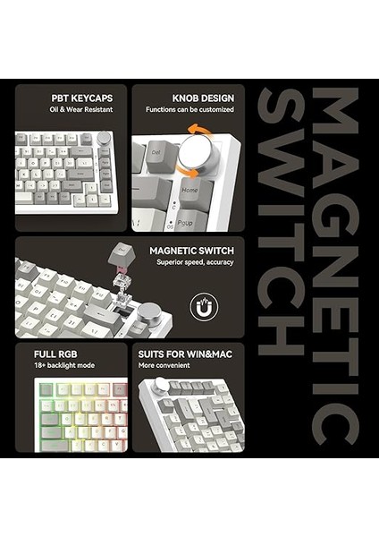 Shark K85 Mekanik Oyun Klavyesi %75 Oranında, Ayarlanabilir Tepki Davranışı, Mıknatıslı Şalter, Apex Pro Tkl Rgb Gasket Klavye A75 Qwerty Döner Düğmeli, Dks/mt/tgl Destekler, Pc/mac Için modelleri
