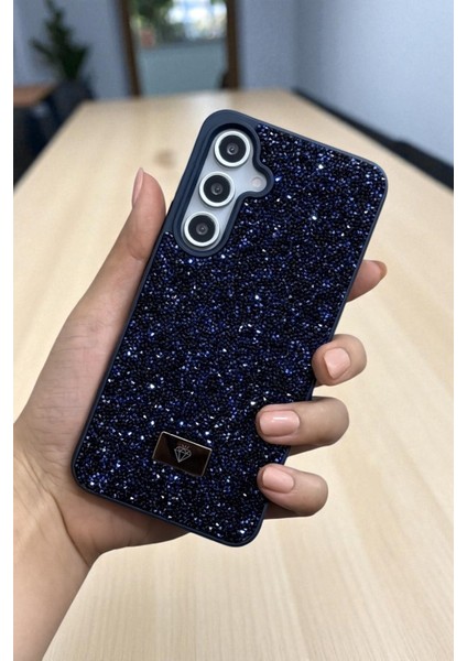 Samsung S24 Plus -S25 Plus Uyumlu Lacivert Taşlı Işıltılı Silikon Kılıf Darbeye Dayanıklı Kapak modelleri