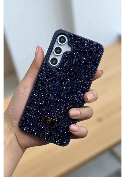 Samsung S24 Plus -S25 Plus Uyumlu Lacivert Taşlı Işıltılı Silikon Kılıf Darbeye Dayanıklı Kapak