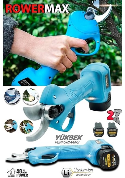 Rowermax Alman Çift Akülü Budama Makası 32VFX 3000MAH Yedek Makaslı 30MM Dal Budama Makası modelleri