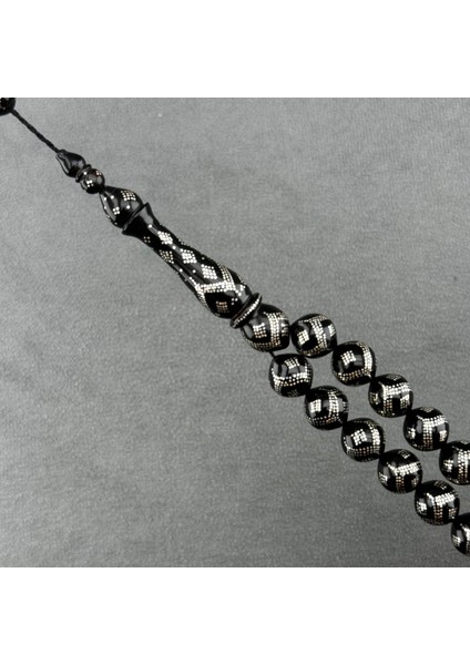 Usta Işçilikli Yoğun Gümüş Işlemeli Abanoz Ağacı Tespih modelleri