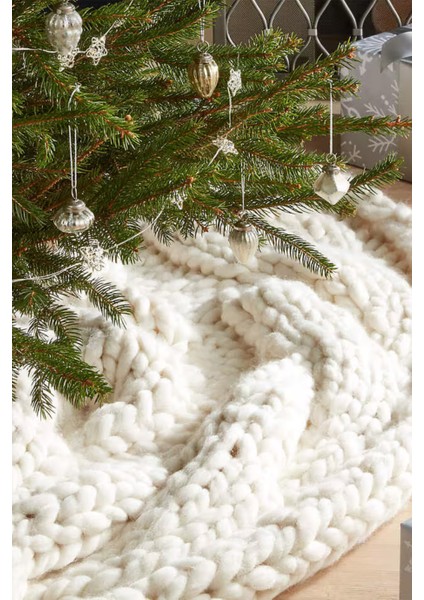 Ivory Cozy Knit Christmas Tree Skirt El Örgüsü Krem Yılbaşı Ağacı Eteği