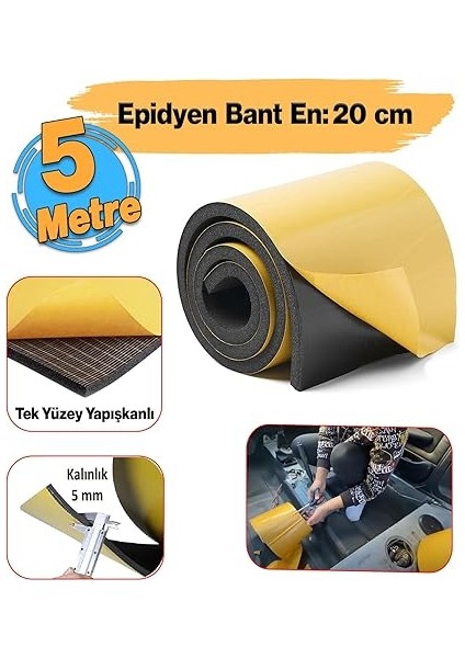 Araç Ses Isı Yalıtım Izolasyon Bandı En:20 cm Kalınlık:5 mm Uzunluk 5 Metre Kauçuk Sünger fiyatları
