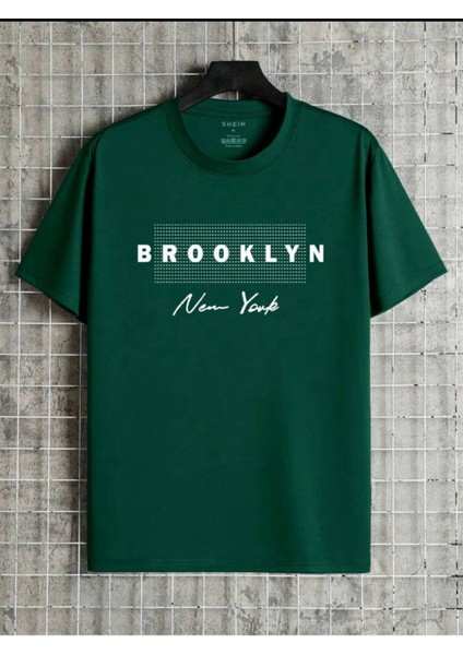Unisex Yeni Sezon Oversize Brooklyn Baskılı Pamuklu Tshirt