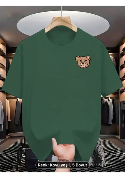 Oversize Pamuklu Yeni Sezon Göğüs Ayıcık Desenli Siyah Beyaz Renkli Thşört