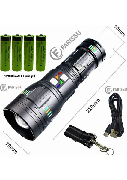 200W Süper Güçlü Lazer LED El Feneri - 6000 Lümen, 3000M Menzil ve Powerbank Özellikli (4 Pilli Set) modelleri