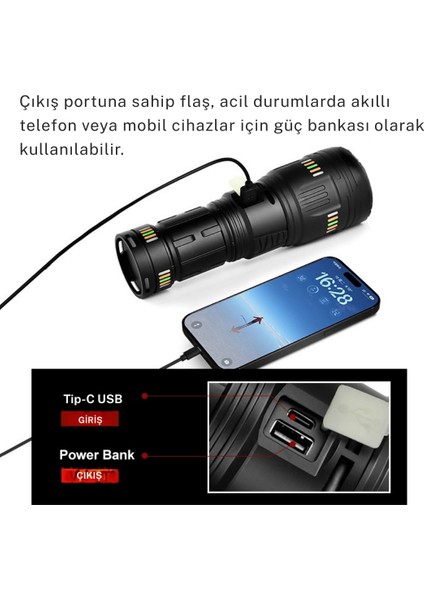 200W Süper Güçlü Lazer LED El Feneri - 6000 Lümen, 3000M Menzil ve Powerbank Özellikli (4 Pilli Set) fırsatları