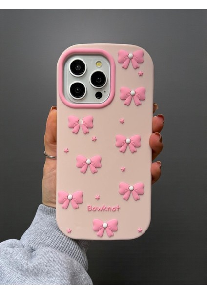 iPhone 14 Pro Max / 15 Pro Max Uyumlu Pembe Fiyonk Desenli Kabartmalı Yumuşak Silikon Kılıf fiyatları
