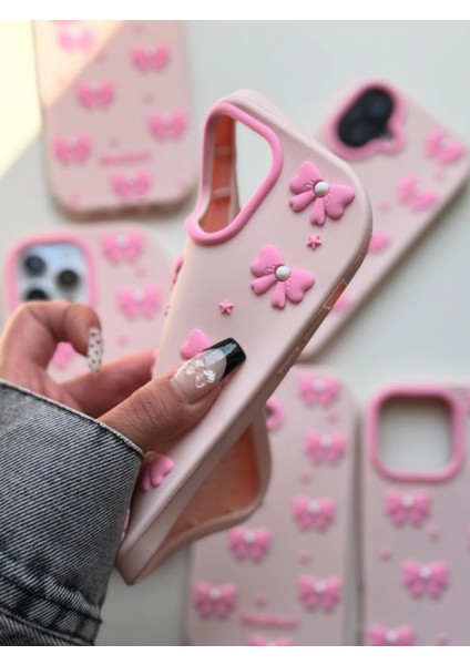 iPhone 14 Pro Max / 15 Pro Max Uyumlu Pembe Fiyonk Desenli Kabartmalı Yumuşak Silikon Kılıf fırsatları