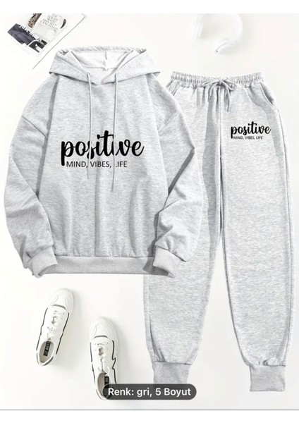 Casual Letter Print Pantolon Takımları, Uzun Kollu Bağcıklı Kapüşonlu Sweatshirt ve Cep Jogger