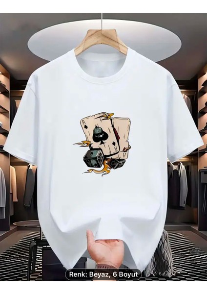 Oversize Pamuklu Yeni Sezon Iskanbil As ve Zar Desenli Siyah Beyaz Renkli Thşört