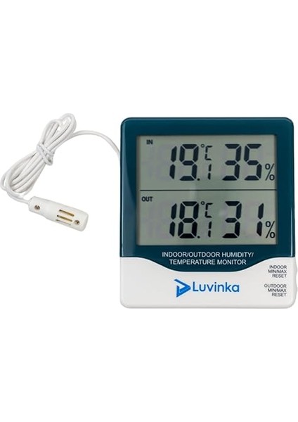 CH-927 Dijital Iç Dış Sıcaklık Nem Ölçer, Termometre Higrometre, Çift Sensörlü, Max Min Hafızalı