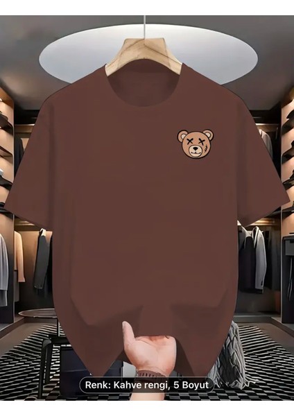 Oversize Pamuklu Yeni Sezon Göğüs Ayıcık Desenli Siyah Beyaz Renkli Thşört