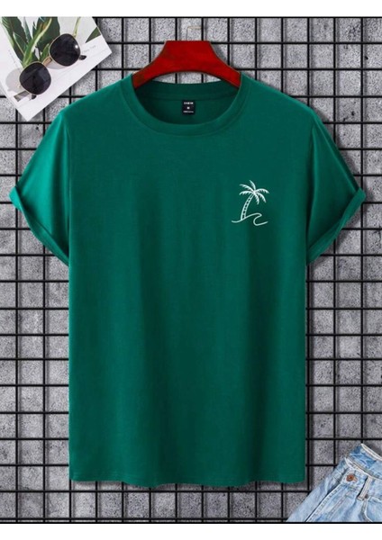 Unisex Yeni Sezon Oversize Palmiye Baskılı Pamuklu Tshirt