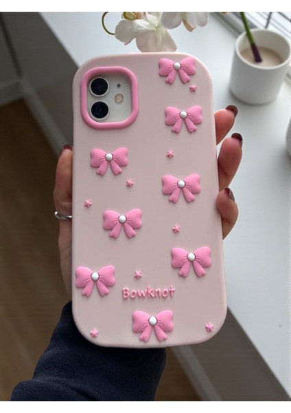 iPhone 12 / 12 Pro Uyumlu Pembe Fiyonk Desenli Kabartmalı Yumuşak Silikon Kılıf fiyatları