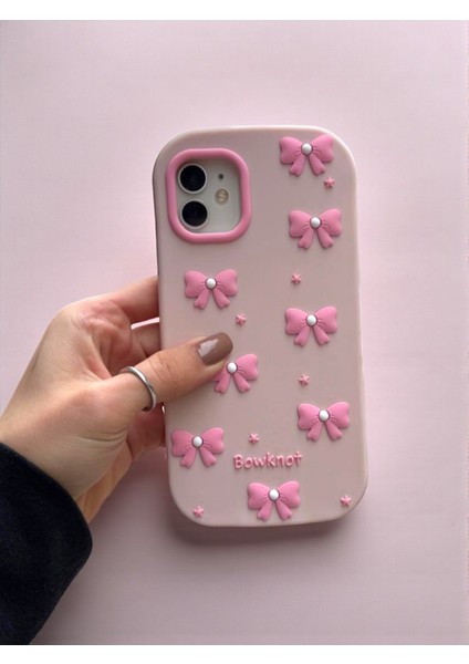 iPhone 12 / 12 Pro Uyumlu Pembe Fiyonk Desenli Kabartmalı Yumuşak Silikon Kılıf modelleri