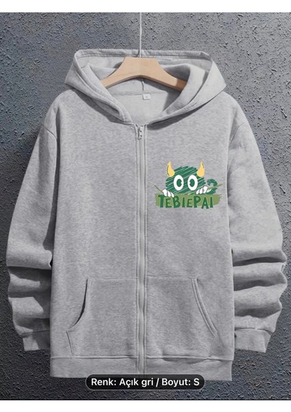 Tebıepaı Rahat Kesim Tam Fermuarlı Cepli Grafik Desenli 3 Iplik Sweatshirt