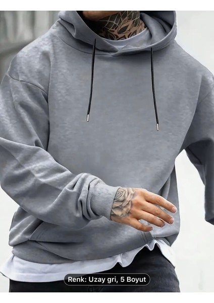 Gri Üst Kaliteli Kapüşonlu Sweatshirt Düz Renk , Unisex Rahat Kapüşonlu Kanguru Cepli