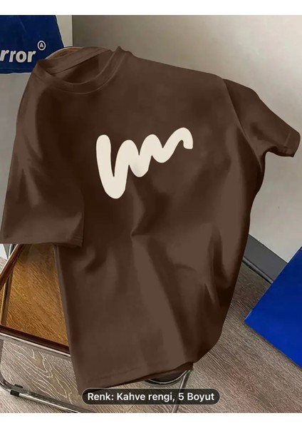 Line Grafik Baskılı Erkeklerin Yaratıcı Üstü, Rahat Kısa Kollu Crew Neck Oversize T-Shirt, Erkek