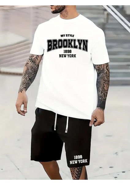 Brooklyn Harfleri Baskılı Erkek 2 Parça Moda Takım