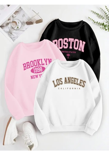 3pcs Women's Casual Crew Neck Sweatshirts - Letter Print, Soft Polyester Blend