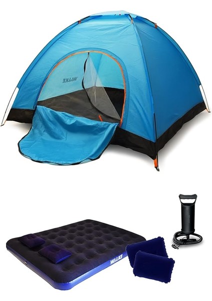 4 Kişilik Kamp Çadırı + Çift Kişilik Yatak + 2 Yastık + 1 Pompa
