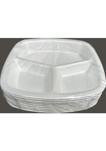 Tek Kullanımlık Köpük 3 Bölmeli Tabldot Köpük Tabak - 23.5X25 Cm. - 10 Adetlik 5 Paket fiyatları