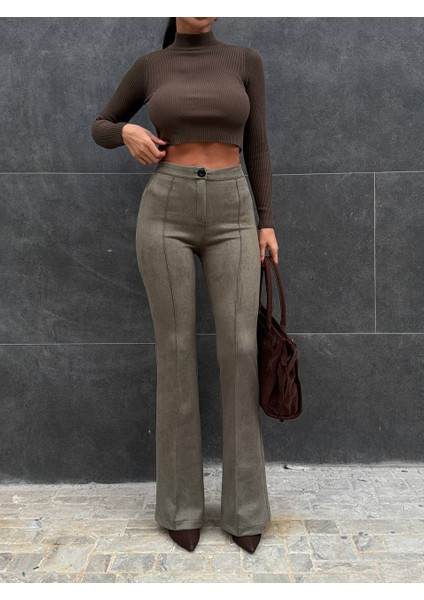 Full Likralı Süet Ispanyol Paça Pantolon
