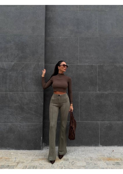 Full Likralı Süet Ispanyol Paça Pantolon modelleri