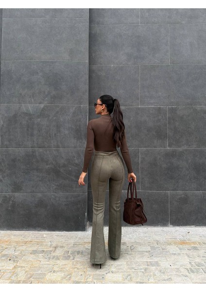 Full Likralı Süet Ispanyol Paça Pantolon indirimleri