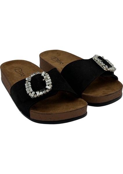 Tek Tokalı Kadife Desenli Ortopedik Kadın Terlik