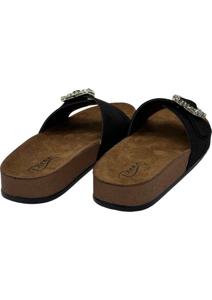 Tek Tokalı Kadife Desenli Ortopedik Kadın Terlik