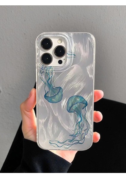 iPhone 14 Pro Max Uyumlu Deniz Anası Desenli Tüylü Hologramlı Silikon Kılıf